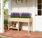 Elevated Garden Bed,Wood Raised Garden Box,with Side Table,Bottom Shelf,Bed Liners and Drainage Holes