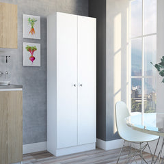 Multistorage Pantry Cabinet, Five Shelves, Double Door Cabinet -White