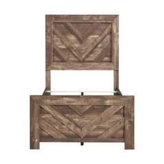 Rustic Brown Finish Contemporary Twin Size Panel Bed Wooden Bedroom Furniture 1pc, Bed in a Box