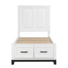 White Finish Twin Size Platform Bed with Storage Drawers Wooden Bedroom Furniture 1pc