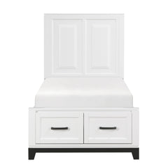 White Finish Twin Size Platform Bed with Storage Drawers Wooden Bedroom Furniture 1pc
