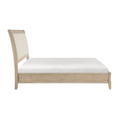 Classic Farmhouse Style Queen Bed Upholstered Headboard Beige Finish Wooden Bedroom Furniture 1pc
