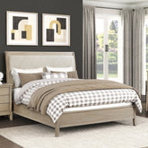 Classic Farmhouse Style Queen Bed Upholstered Headboard Beige Finish Wooden Bedroom Furniture 1pc