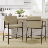 Counter Stool with iron frame-Set of 2-Espresso+Khaki