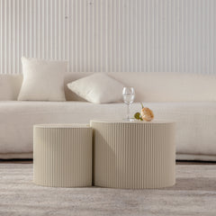 Round Wood Coffee Table for Living Room for Small Space Apartment and No Need Assembly