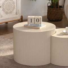 Round Wood Coffee Table for Living Room for Small Space Apartment and No Need Assembly