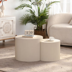 Round Wood Coffee Table for Living Room for Small Space Apartment and No Need Assembly