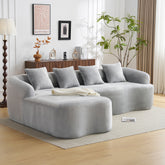 Full Compression L-Shape Sectional Sofa with Curved Chaise, Grey Modular Chenille Couch, High-Density for Apartment Living Room