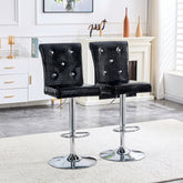 A set of 2 black vintage crocodile leather lift bar chairs, featuring crystal clasp design and synthetic leather design, adding a touch of elegance and mystery to the dining area