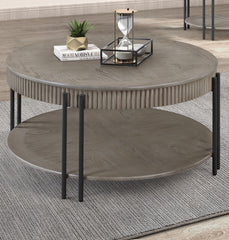 1pc Contemporary Round Coffee Table with Storage Shelf Black Brown Tan / Beige Finish Living Room Wooden Modern Furniture