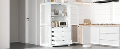 TOPMAX 44.7x20x75inch Kitchen Pantry, Freestanding Kitchen Storage Cabinet Display Cabinet with Glass Doors and 4 Built-in Drawers for Living Room, Home Office, White