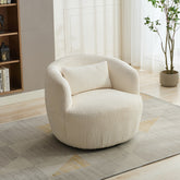 34.25 "Wide Upholstered Corduroy 360° Swivel Barrel Soft Accent Chair with Pillow, Circular Reading Armchair for Club, Living Room, Bedroom, Office, Lounge, Ivory.