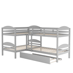 Twin L-Shaped Bunk bed with Trundle-Gray