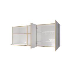 Natural Oak and White Kitchen Cabinet with Microwave Space and Open Shelf