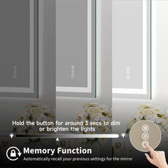 28x36" Frameless Tempered MirrorDual LED Light StripsFront and Back Lighting