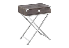 Accent Table, Side, End, Nightstand, Lamp, Storage Drawer, Living Room, Bedroom, Brown Laminate, Chrome Metal, Contemporary, Modern