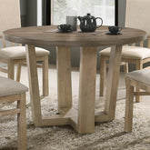 Baldo 47" Vintage Walnut Contemporary Round Dining Table with Wheat Colored Base