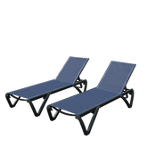 Outdoor Lounge Chair, 2 Pieces Aluminum Plastic Patio Chaise Lounge with 5 Position Adjustable Backrest and Wheels, All Weather Reclining Chair for Patio, Navy Blue