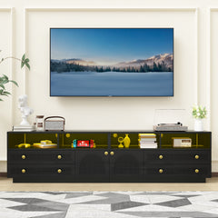 TV Stand for TVs up to 100", High-Gloss TV Entertainment Center with LED Lights and Storage for Living Room, Black