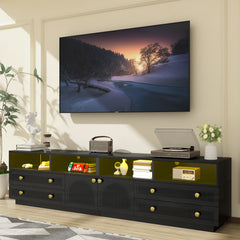 TV Stand for TVs up to 100", High-Gloss TV Entertainment Center with LED Lights and Storage for Living Room, Black