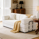 Convertible Sleeper Sofa Bed with Cylindrical Pillow, Corduroy Folding Mattress Couch with Fixed-Shape Frame, Floor Sofa Lounge Couch for Living Room Bedroom(Beige)