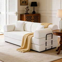Convertible Sleeper Sofa Bed with Cylindrical Pillow, Corduroy Folding Mattress Couch with Fixed-Shape Frame, Floor Sofa Lounge Couch for Living Room Bedroom(Beige)