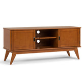 Draper 60 inch Wide Solid Wood Mid Century Low TV Stand in Teak Brown For TVs up to 65 inches