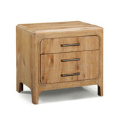 1pc Natural Wood Finish Three Drawer Nightstand Wooden Bedroom Furniture