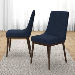 Minimalist Kate Mid-Century Modern Dining Chair (Set of 2) with Polyester Blend Upholstery in Blue for Home Kitchen