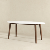 Ada Mid Century Modern Style Solid Wood Dining Table with White Top - Oval Design, Brown and White Finish 29.7"H x 35.4"D x 66.9"W