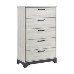 Contemporary Two-Tone White Oak and Gray Finish 5-Drawer Storage Chest Bedroom Furniture 1pc