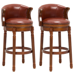 Cow top Leather Wooden Bar Stools, 360 Degree Swivel Bar Chair with Backs,Bar height Couner Height Barstools for Home Kitchen Dining Room and Bar Room(brown 1pc)