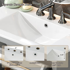 30" Bathroom Vanity with Ceramic Sink, Equipped with Adjustable Shelf and Tip-Out Tray, Bathroom vanity with Solid Wood Legs, Silver Metal Knobs and Soft Close Hinges, Gray