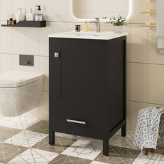 20-Inch Modern Bathroom Vanity with Ceramic Sink, Soft-Close Drawer & Door, Double-Layer Door Organizer, Divider Drawer, Adjustable Foot Pads – Space-Saving Storage Design