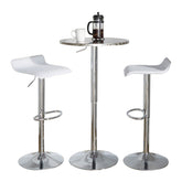 Bistro Round-Ale Contemporary Adjustable Bar Set in Silver and Chrome Metal with White PVC and Oval Footrest by LumiSource - 3 Piece