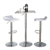 Bistro Square-Ale Contemporary Adjustable Bar Set in Silver and Chrome Metal with White PVC and Oval Footrest by LumiSource - 3 Piece