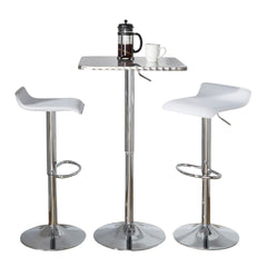 Bistro Square-Ale Contemporary Adjustable Bar Set in Silver and Chrome Metal with White PVC and Oval Footrest by LumiSource - 3 Piece