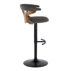 Gardenia Contemporary Adjustable Barstool with Swivel in Black Metal, Walnut Wood and Charcoal Fabric with Rounded T Footrest by LumiSource - Set of 2