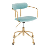 Demi Contemporary Office Chair in Gold Metal and Light Blue Velvet by LumiSource