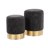 Marla Contemporary Nesting Ottoman Set in Gold Metal and Black Fabric by LumiSource