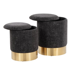 Marla Contemporary Nesting Ottoman Set in Gold Metal and Black Fabric by LumiSource