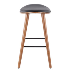 Saddle 26" Mid-Century Modern Counter Stool in Walnut and Black Faux Leather by LumiSource - Set of 2