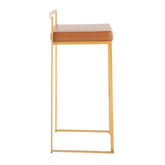 Fuji Contemporary Barstool in Gold with Camel Faux Leather by LumiSource - Set of 2