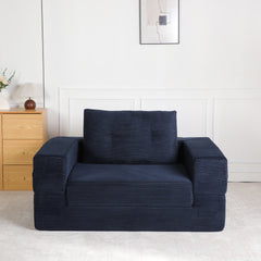 Compression Human Dog Sofa Bed for Adult & Pets,Modern Floor Couch With Pillow for Living Room Bedroom,Corduroy Fabric,No Assembly Required, Dark Blue