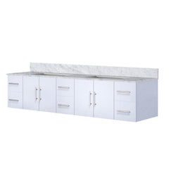 Glossy White Double Bath Vanity 84 in. W x 22 in. D, with Carrara Marble Top