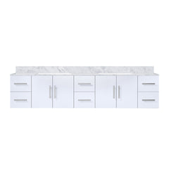 Glossy White Double Bath Vanity 84 in. W x 22 in. D, with Carrara Marble Top