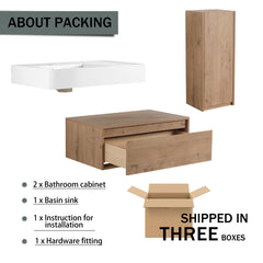 30 inch Wall-Mounted Bathroom Vanity with Resin Sink and Side Cabinet,Soft Close Drawer (KD-Packing), 09430IMO-30L-SC00112IMO Combination Cabinet