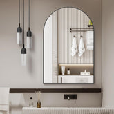 24x32 Inch Black Metal Framed Arched Bathrrom Mirror for Wall.(W2203P220253)
