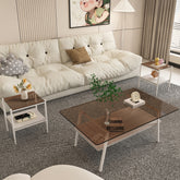 Coffee Table and End tables Set of 3, Tempered Glass Table with MDF layer, Modern Tables for Living Room , Brown Glass