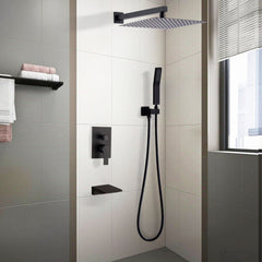 Black Shower Faucet Set Rainfall Shower System with Rainfall Shower Head and Handle Set Modern Shower Fixtures 10 Inch Shower Head with Handheld Combo Shower Valve Included Matte Black
